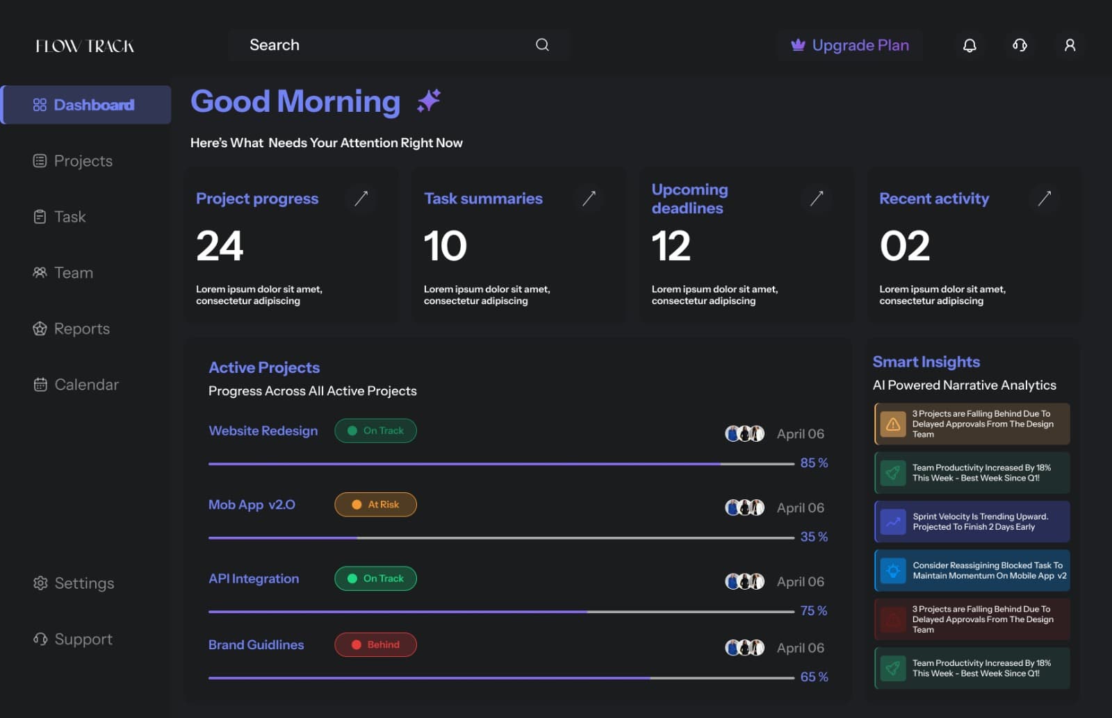 Main Dashboard Overiew